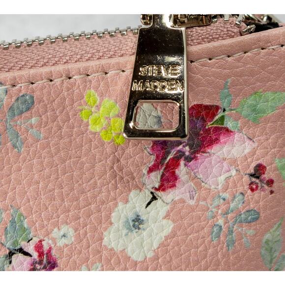 Women's Clutch Purse STEVE MADDEN Pink Floral 2 Compartment Wristlet - Picture 7 of 8
